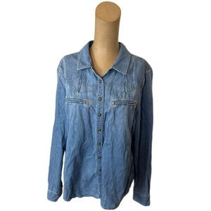 Idyllwind by Miranda Lambert Blue Denim Button Down Shirt Size Large